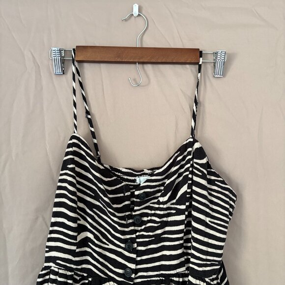 H&M Womens Zebra Print Midi Button Down Spaghetti Strap Dress Size 12 Cozy Smock - Picture 3 of 12